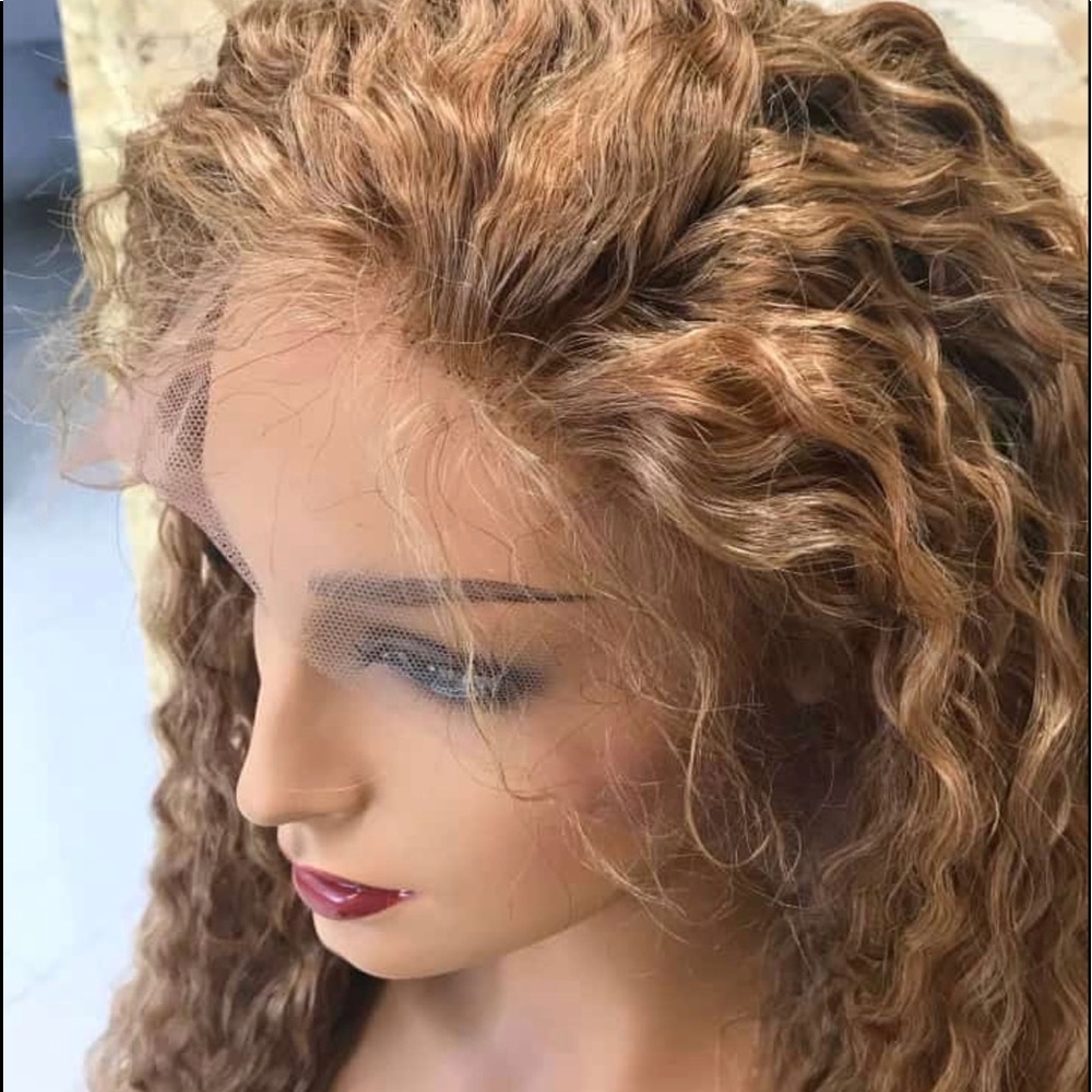 - Lace front human curly 28"inch virgin wig